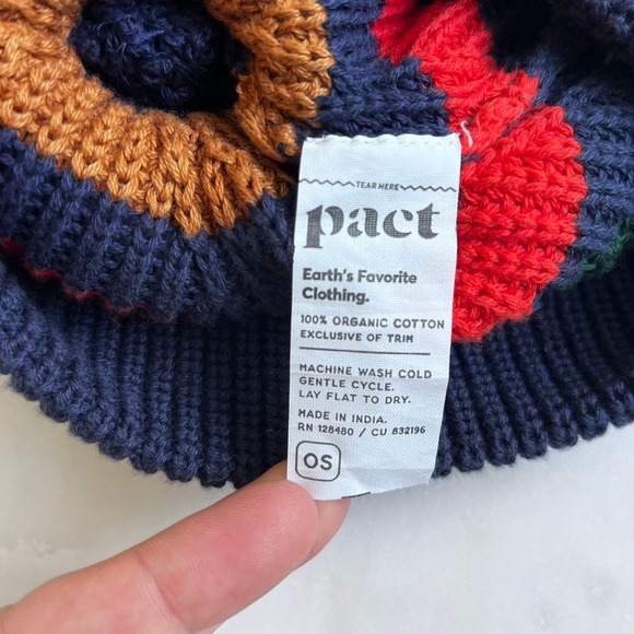 Pact Kids 100% Cotton Knit Pom Pom Beanie Hat Blue Red Stripes OS NWT - Picture 6 of 8